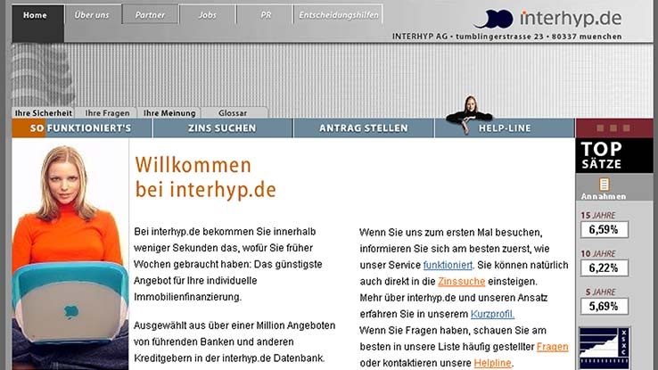 Eine alte Ansicht der Webseite der Interhyp.